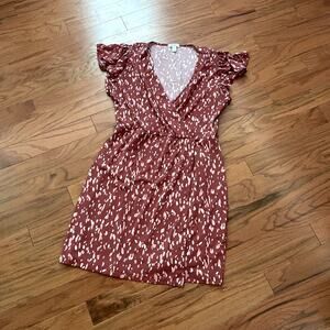 Nine West Red and White Ruffled Spotted V Neck Mini Sundress Size Large
